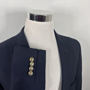 Stafford 44S Blazer 100% Wool Navy Blue Gold Two Button Lined Vented Formal